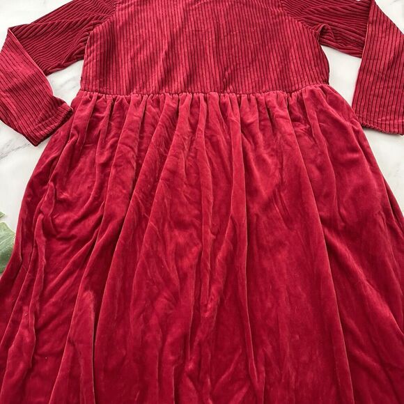 Chelsea Studio Womens Vintage 90s Velvet Maxi Dress Size M Red Ribbed Pockets - Picture 3 of 10